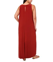 Vince Camuto Plus Size Sleeveless Crew Neck Keyhole Back Knit Maxi Dress