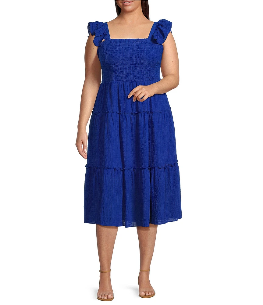 Vince Camuto Plus Size Square Neck Sleeveless Midi Fit And Flare Dress