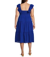 Vince Camuto Plus Size Square Neck Sleeveless Midi Fit And Flare Dress