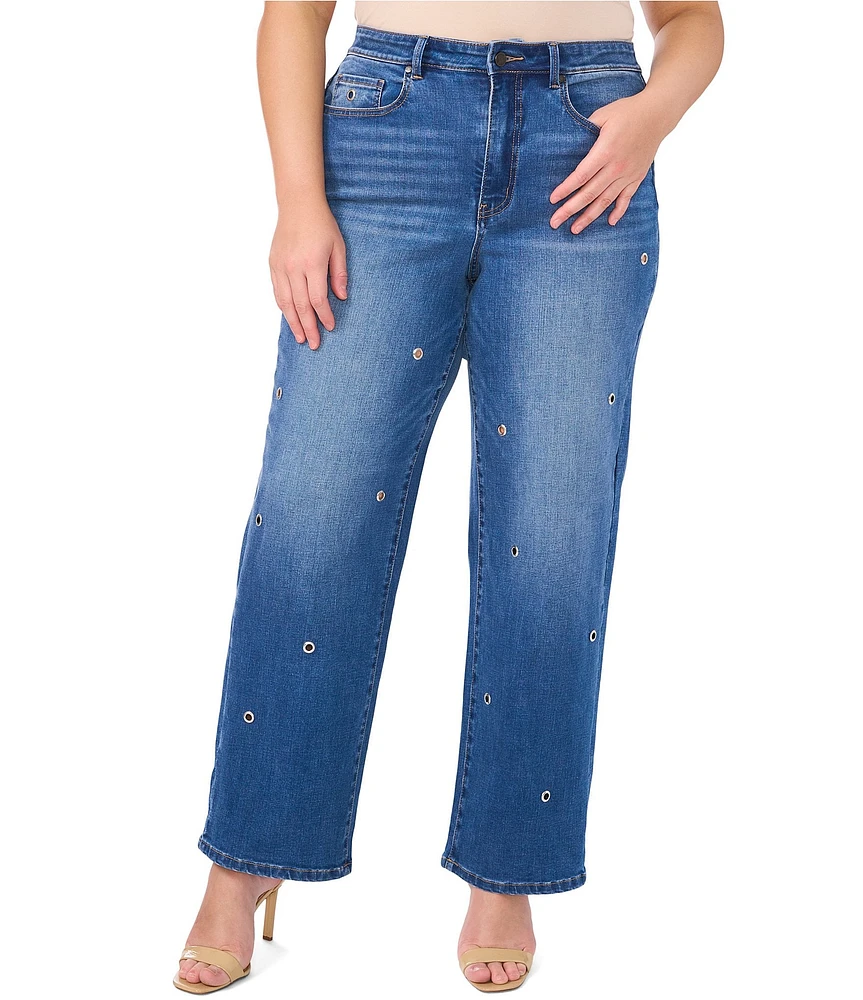 Vince Camuto Plus Size Wide Leg Grommet Detail Jeans