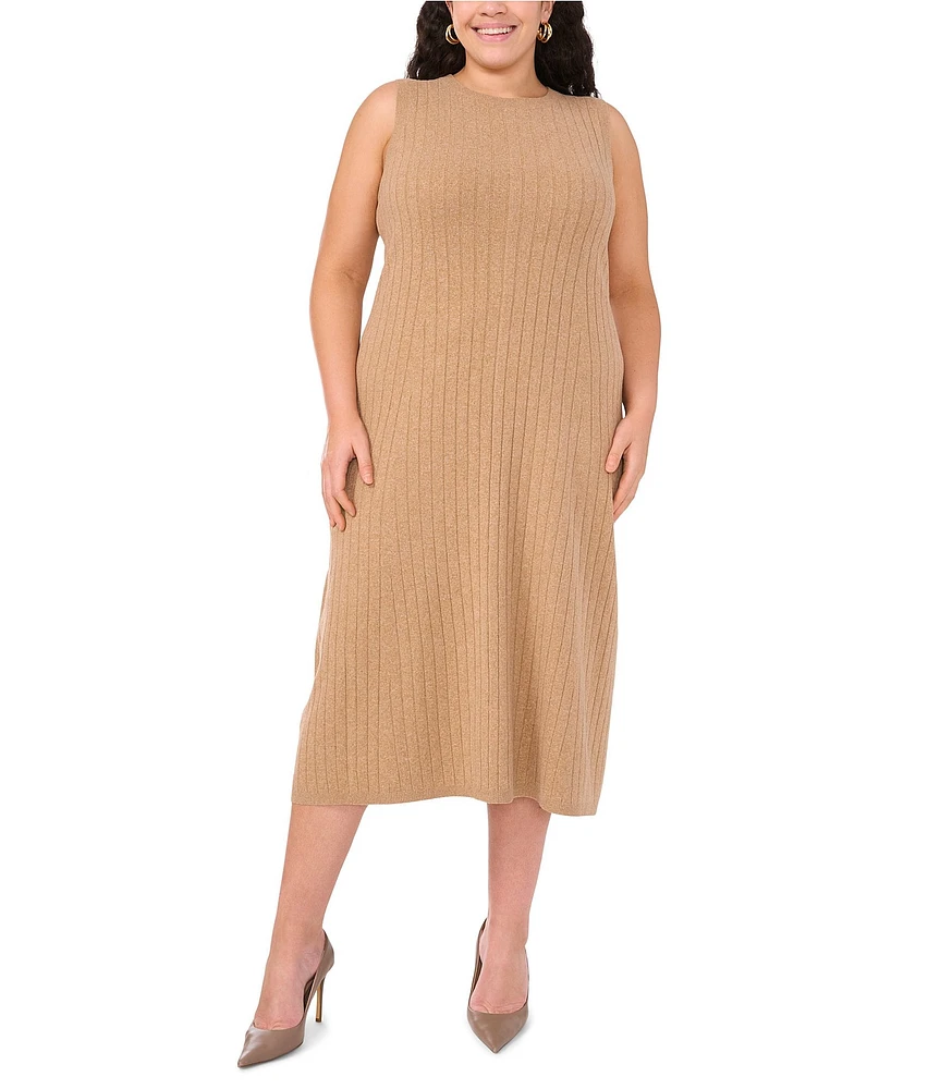 Vince Camuto Plus Size Sweater Knit Crew Neck Sleeveless Sheath Flounce Midi Dress