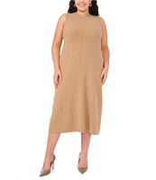 Vince Camuto Plus Size Sweater Knit Crew Neck Sleeveless Sheath Flounce Midi Dress