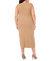 Vince Camuto Plus Size Sweater Knit Crew Neck Sleeveless Sheath Flounce Midi Dress