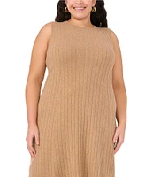 Vince Camuto Plus Size Sweater Knit Crew Neck Sleeveless Sheath Flounce Midi Dress