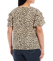 Vince Camuto Plus Size Round Neck Tiered Short Sleeve Leopard Print Blouse