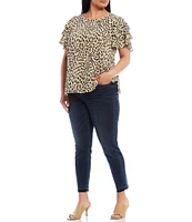 Vince Camuto Plus Size Round Neck Tiered Short Sleeve Leopard Print Blouse