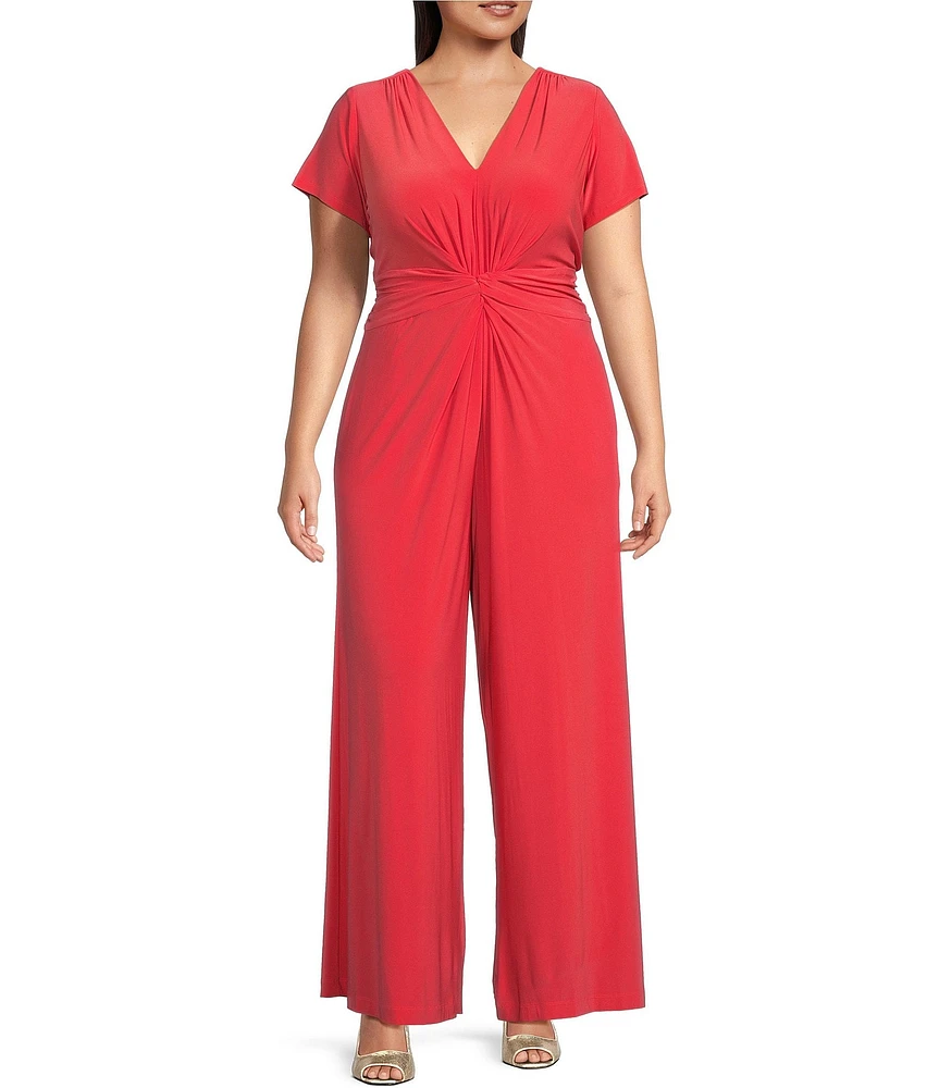 Vince Camuto Plus Size Twist Front Short Sleeve V-Neck Jumpsuit