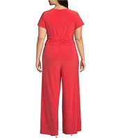 Vince Camuto Plus Size Twist Front Short Sleeve V-Neck Jumpsuit