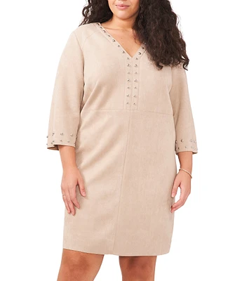 Vince Camuto Plus Size V-Neck 3/4 Sleeve Dress