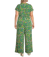 Vince Camuto Plus Size V-Neck Cap Sleeve Floral Print Jumpsuit