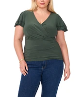 Vince Camuto Plus Size V-Neck Short Flutter Sleeve Faux Wrap Blouse