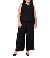 Vince Camuto Plus Size Woven Crew Neck Sleeveless Embroidered Cutout Tank
