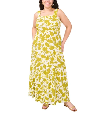 Vince Camuto Plus Size Woven Floral Print Square Neck Sleeveless Shift Maxi Dress