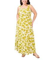 Vince Camuto Plus Size Woven Floral Print Square Neck Sleeveless Shift Maxi Dress