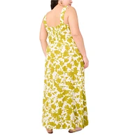 Vince Camuto Plus Size Woven Floral Print Square Neck Sleeveless Shift Maxi Dress
