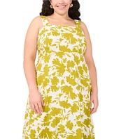 Vince Camuto Plus Size Woven Floral Print Square Neck Sleeveless Shift Maxi Dress