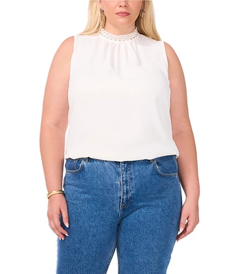 Vince Camuto Plus Size Woven Mock Neck Sleeveless Blouse