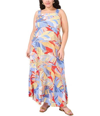 Vince Camuto Plus Size Woven Printed Square Neck Sleeveless Tiered Maxi Dress