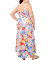 Vince Camuto Plus Size Woven Printed Square Neck Sleeveless Tiered Maxi Dress