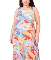 Vince Camuto Plus Size Woven Printed Square Neck Sleeveless Tiered Maxi Dress