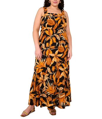 Vince Camuto Plus Size Woven Printed Square Neck Sleeveless Tiered Maxi Dress