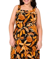 Vince Camuto Plus Size Woven Printed Square Neck Sleeveless Tiered Maxi Dress
