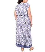 Vince Camuto Plus Size Woven Printed V-Neck Cap Sleep Tie Front Maxi Wrap Dress