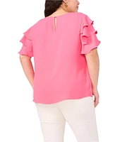 Vince Camuto Plus Size Woven Round Neck Tiered Ruffle Short Sleeve Blouse