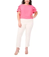 Vince Camuto Plus Size Woven Round Neck Tiered Ruffle Short Sleeve Blouse