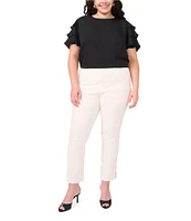 Vince Camuto Plus Size Woven Round Neck Tiered Ruffle Short Sleeve Blouse