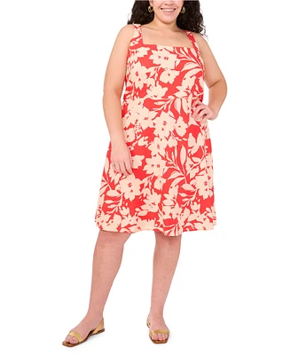 Vince Camuto Plus Size Woven Square Neck Sleeveless Floral Print A-Line Dress