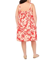 Vince Camuto Plus Size Woven Square Neck Sleeveless Floral Print A-Line Dress