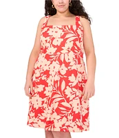 Vince Camuto Plus Size Woven Square Neck Sleeveless Floral Print A-Line Dress