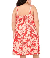 Vince Camuto Plus Size Woven Square Neck Sleeveless Floral Print A-Line Dress