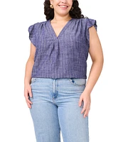 Vince Camuto Plus Size Woven Striped V-Neck Ruffle Sleeve Blouse