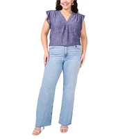 Vince Camuto Plus Size Woven Striped V-Neck Ruffle Sleeve Blouse