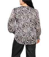 Vince Camuto Plus Size Woven Zebra Print V-Neck Long Sleeve Blouse