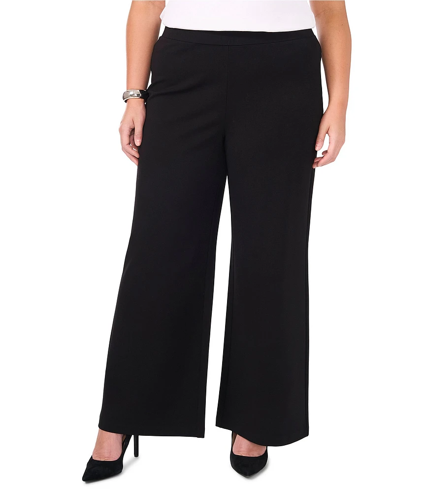 Vince Camuto Plus Twill Ponte High Rise Flat Front Pull On Wide Leg Pant