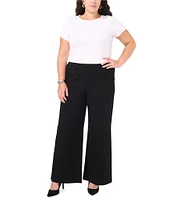 Vince Camuto Plus Twill Ponte High Rise Flat Front Pull On Wide Leg Pant