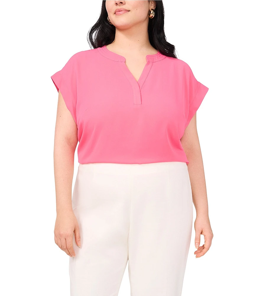 Vince Camuto Plus Size Woven V-Neck Short Sleeve Blouse
