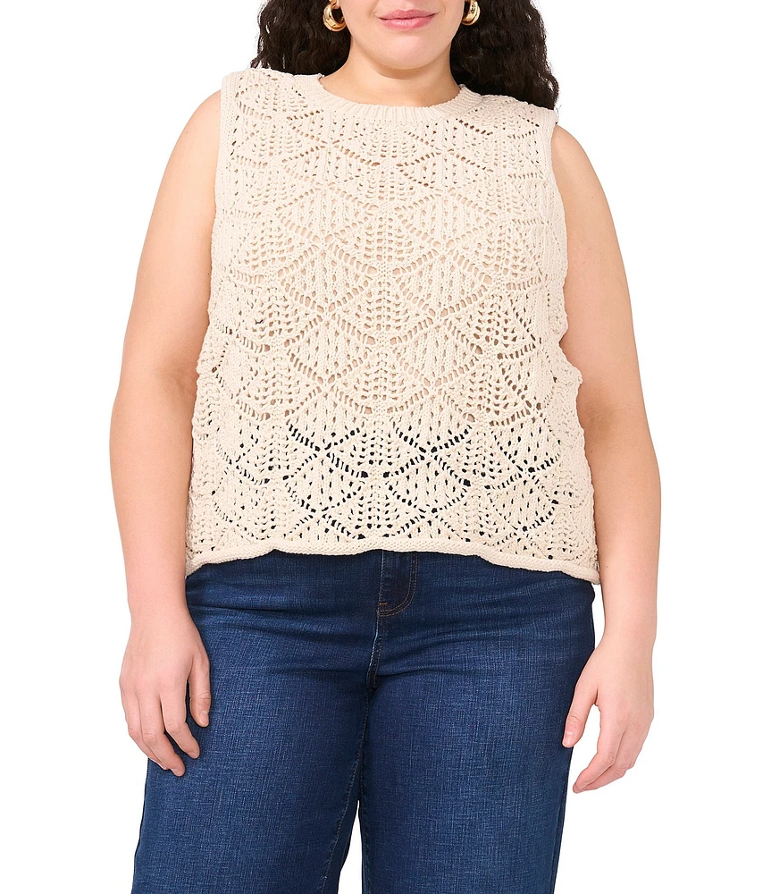 Vince Camuto Pointelle Crew Neckline Sleeveless Tank