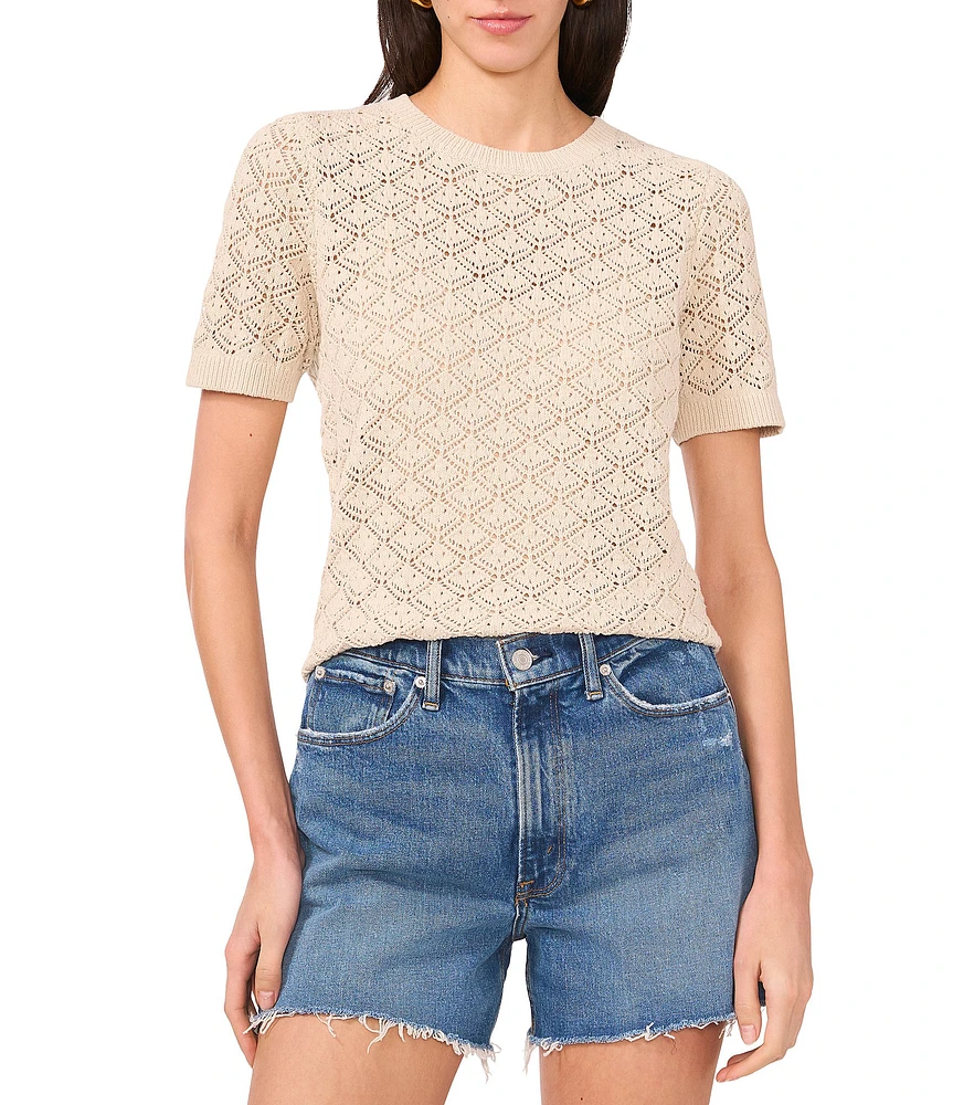 Vince Camuto Pointelle Knit Crew Neck Short Sleeve Top