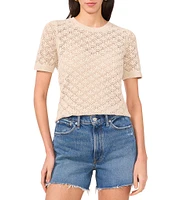 Vince Camuto Pointelle Knit Crew Neck Short Sleeve Top