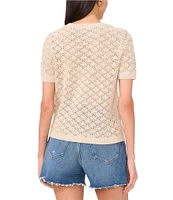Vince Camuto Pointelle Knit Crew Neck Short Sleeve Top