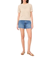 Vince Camuto Pointelle Knit Crew Neck Short Sleeve Top