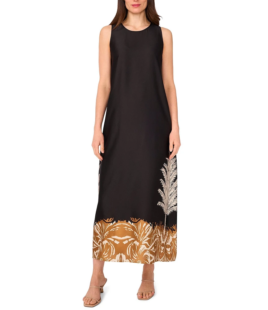Vince Camuto Printed Crew Neckline Sleeveless Shift Maxi Dress