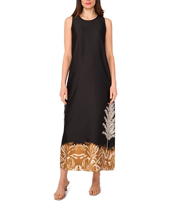 Vince Camuto Printed Crew Neckline Sleeveless Shift Maxi Dress