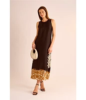 Vince Camuto Printed Crew Neckline Sleeveless Shift Maxi Dress