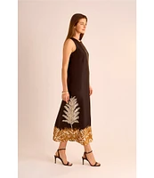 Vince Camuto Printed Crew Neckline Sleeveless Shift Maxi Dress