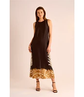 Vince Camuto Printed Crew Neckline Sleeveless Shift Maxi Dress